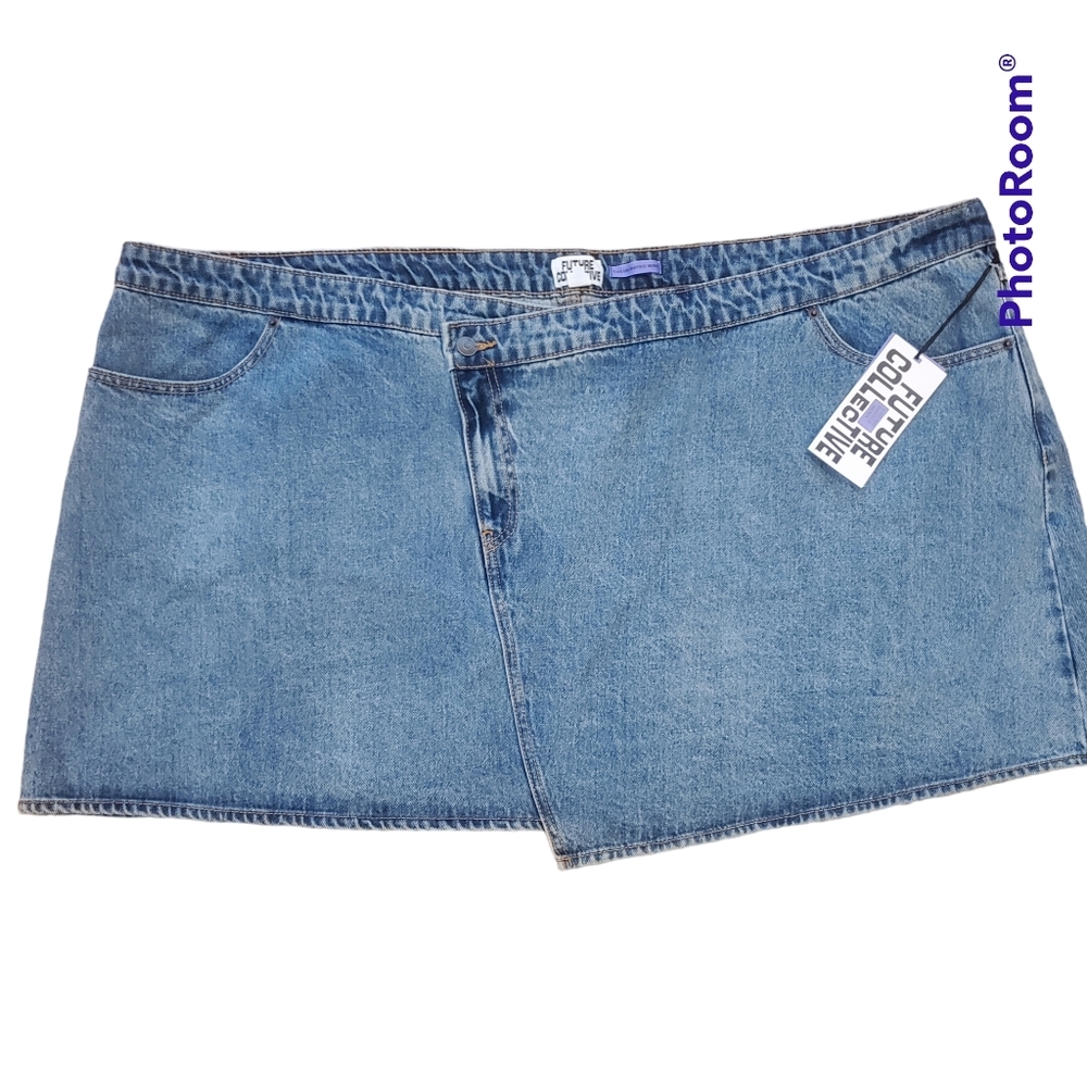 NWT Future Collective Kahlana Barfield Brown Asymmetrical Mini Skirt 28W/30W - Picture 3 of 8